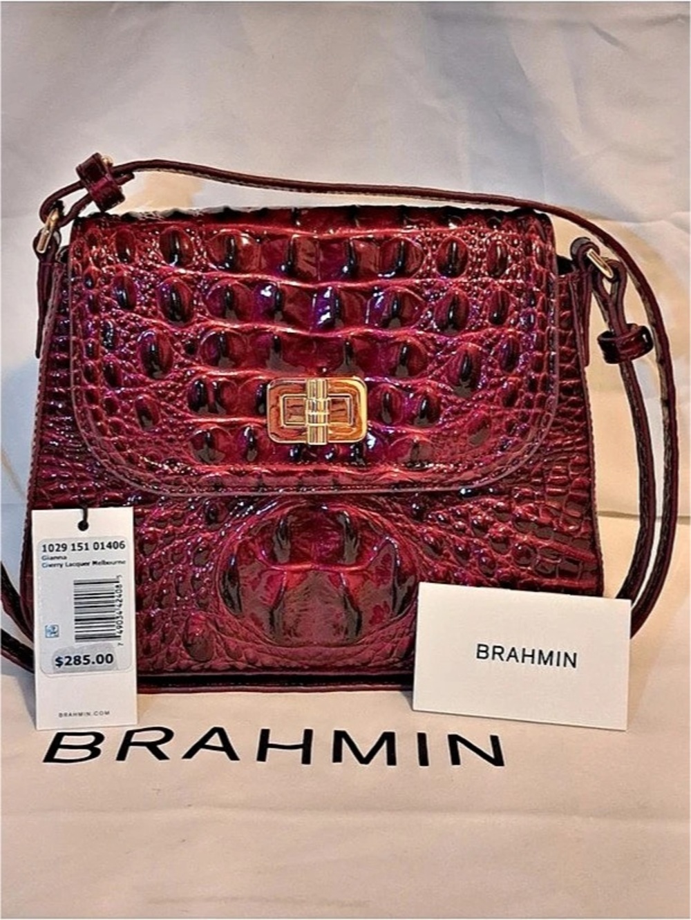 Brahmin Gianna Crossbody Crocodile-Embossed Burgundy NWT